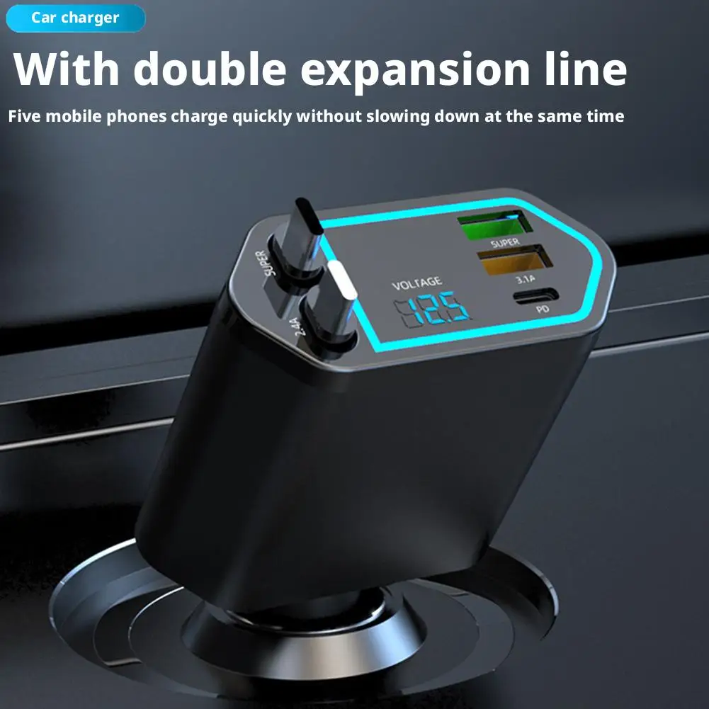 One-to-five vehicle Car mobile phone charger, supporting super-fast charging Intelligent Thermal Control Convenient