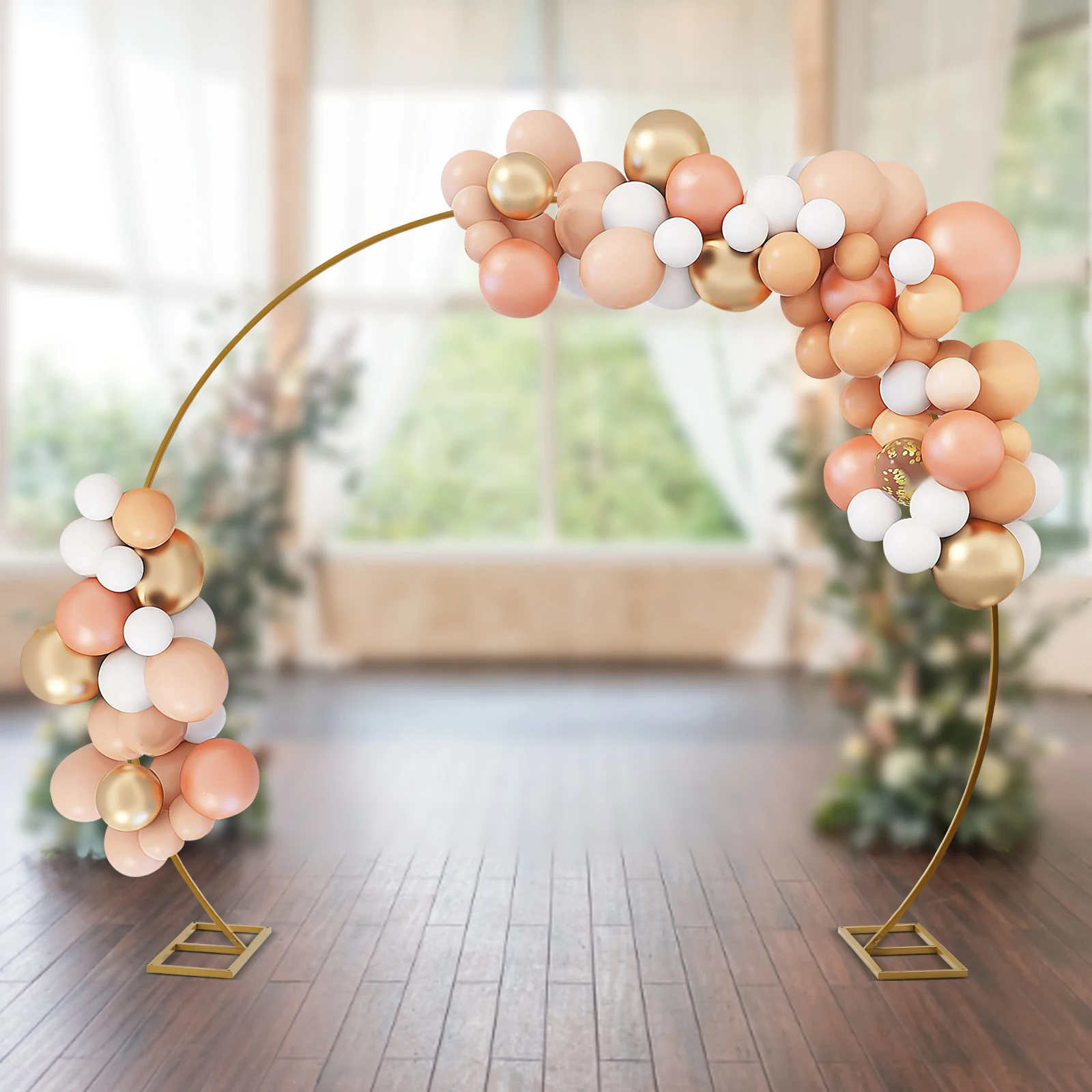 8.5x7.2ft Large Wedding Arch Decoration Metal Round Frame Props Background with Balloon Decoration Kit + Backpack