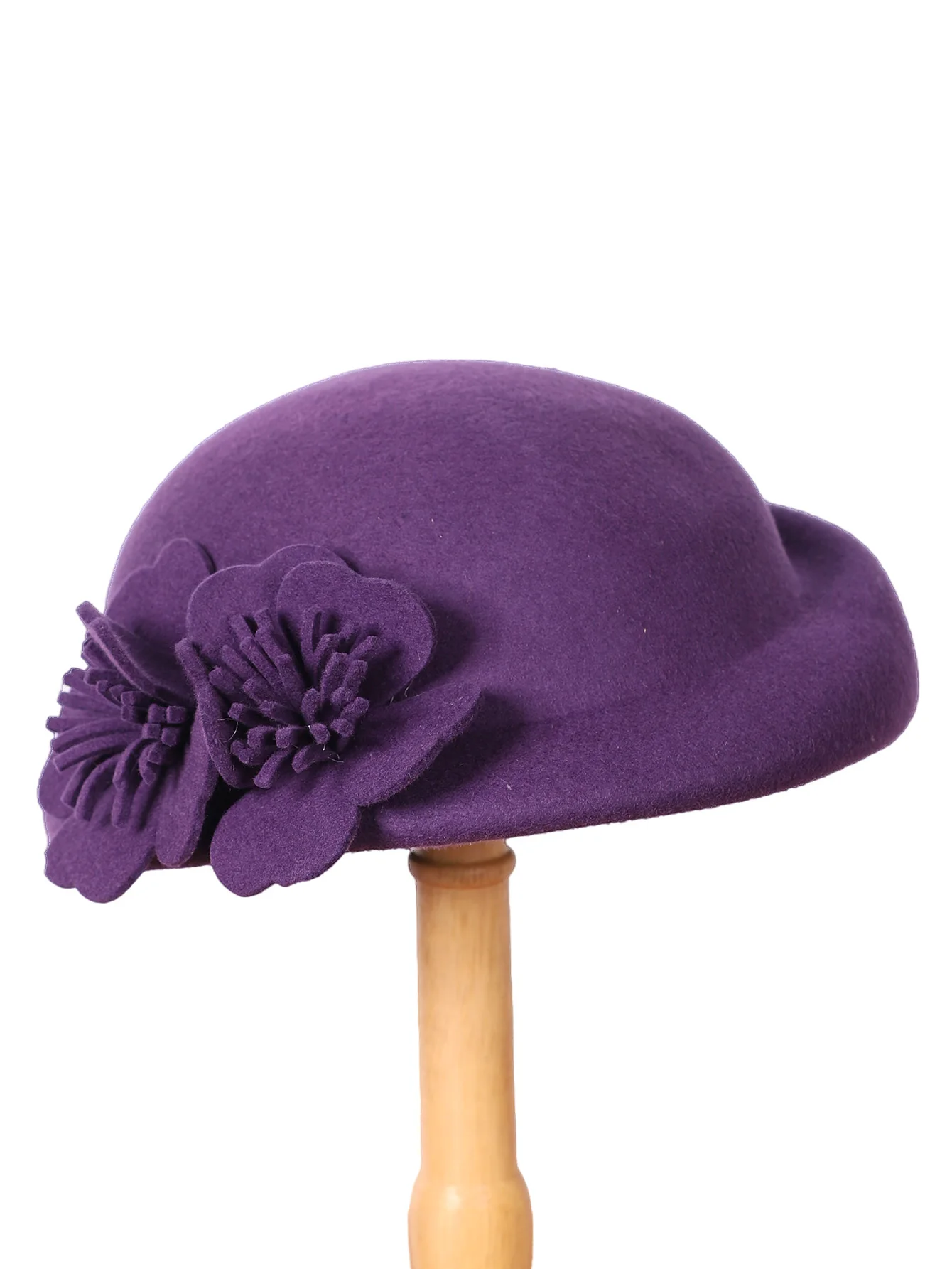 FS Blue Purple Wool French Beret Wide Brim Fedora Hats For Women Elegant Church Hats Big Flower Ladies Wedding Tea Party Hat Ken
