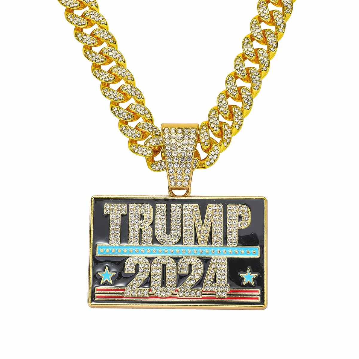 1pc-2024 New Trump Full Diamond Hip Hop Necklace Pendant