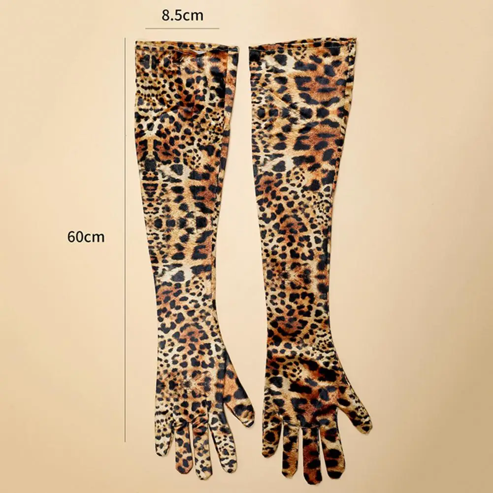 

1 Pair Stylish Party Gloves Autumn Winter Women Long Gloves Leopard Print Coldproof Elbow Gloves Hand Protection