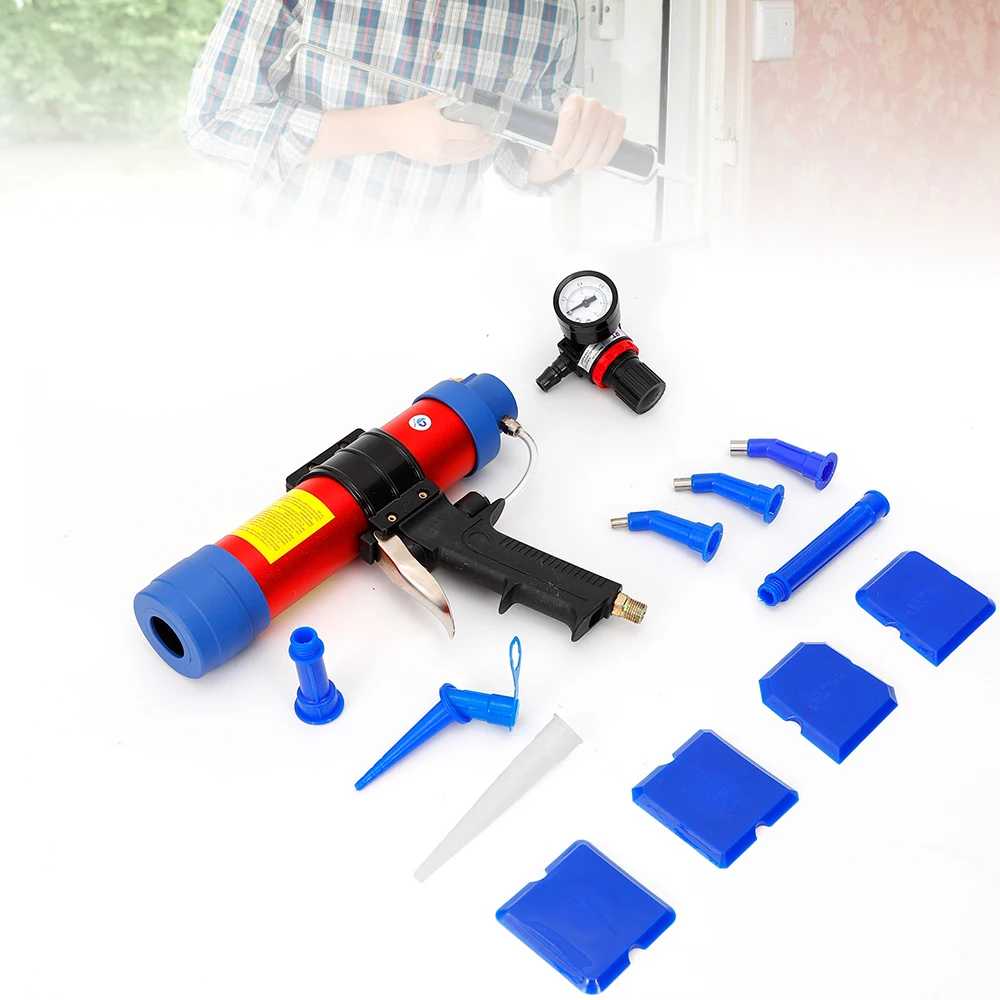 Air Caulking 310ml Sealant Caulking Silicone Gun Pneumatic Cartridge Dispenser w/ Accessories