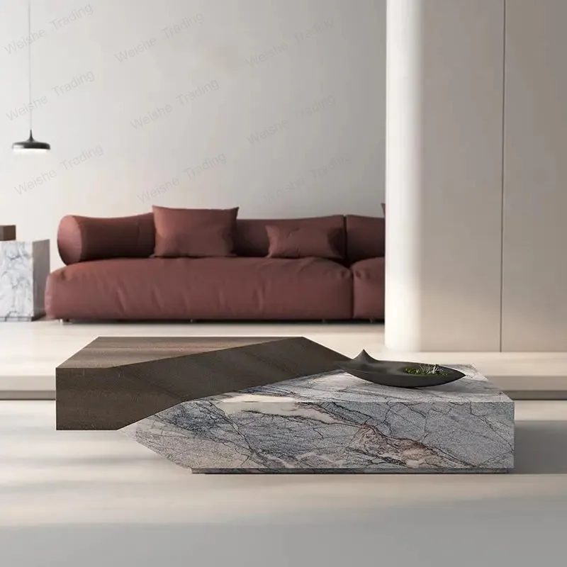 Freeform Travertine Coffee Table, Designer Artistic Centerpiece, Heat & Scratch Resistant,