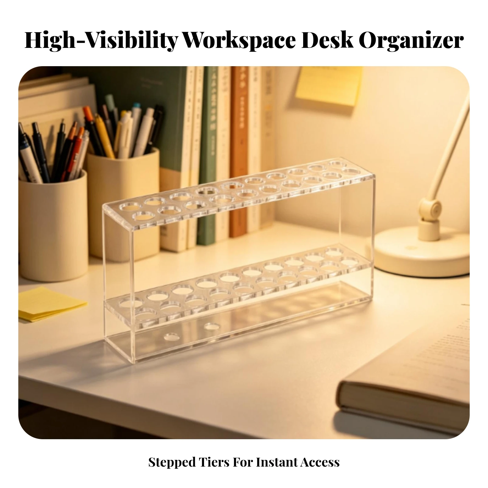 Pen Holder with 24 Holes Space-Saving Marker Organizer with 24 Slots Stepped Pen Stand Versatile Storage Easy to Clean