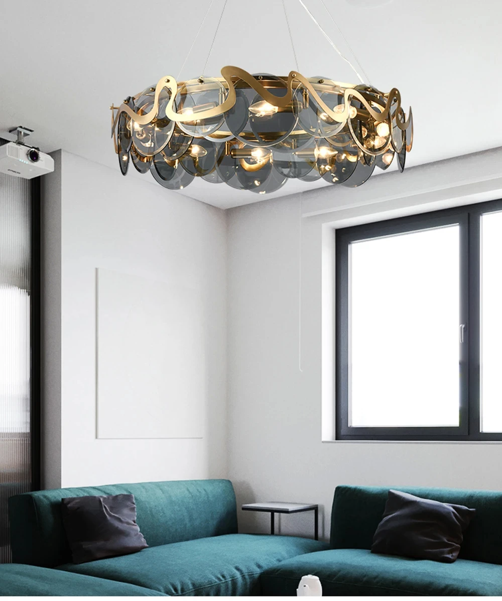 

2025 New Trend E14 LED Dimmable Home Deco Glass Ceiling Chandelier Lighting Lustre Hanging Lamp Para Sala Estar For Dinning Room