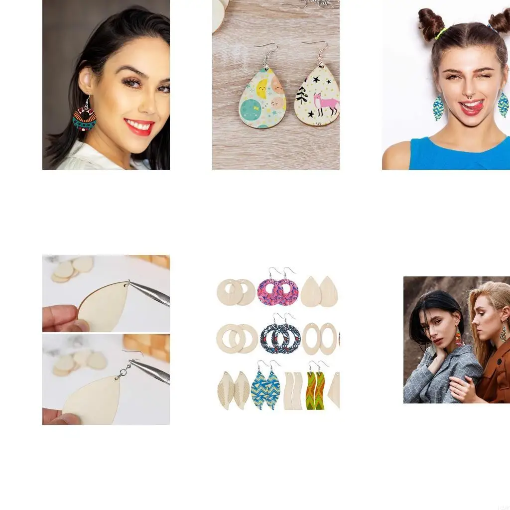 

70 Pcs/Set Unfinished Wooden Earrings Blanks Jewelry Pendants Making DIY Crafts with Ear Hooks Opening Ring