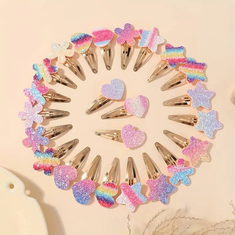 16Pcs/set Cute Glitter Rainbow Heart Star BB Handmade Hair Clips for Girls Handmade Hairpins Barrettes Headwear Hair Accessories