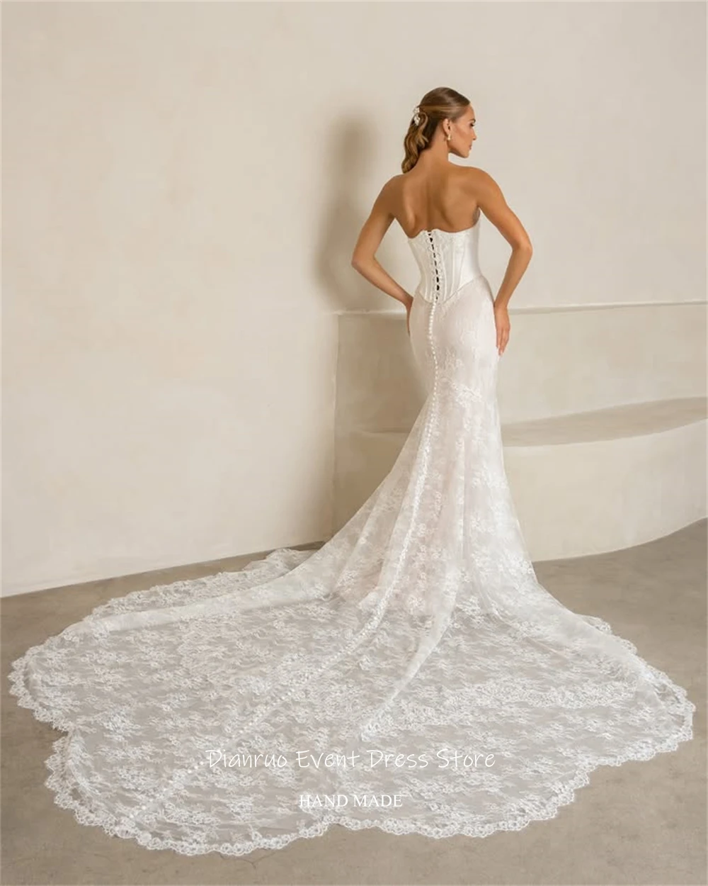 Dianruo Timeless Lace Civil Wedding Dresses Mermaid Sweetheart Vestido Novia Bridal Elegant Floral Robe De Mariée Customized