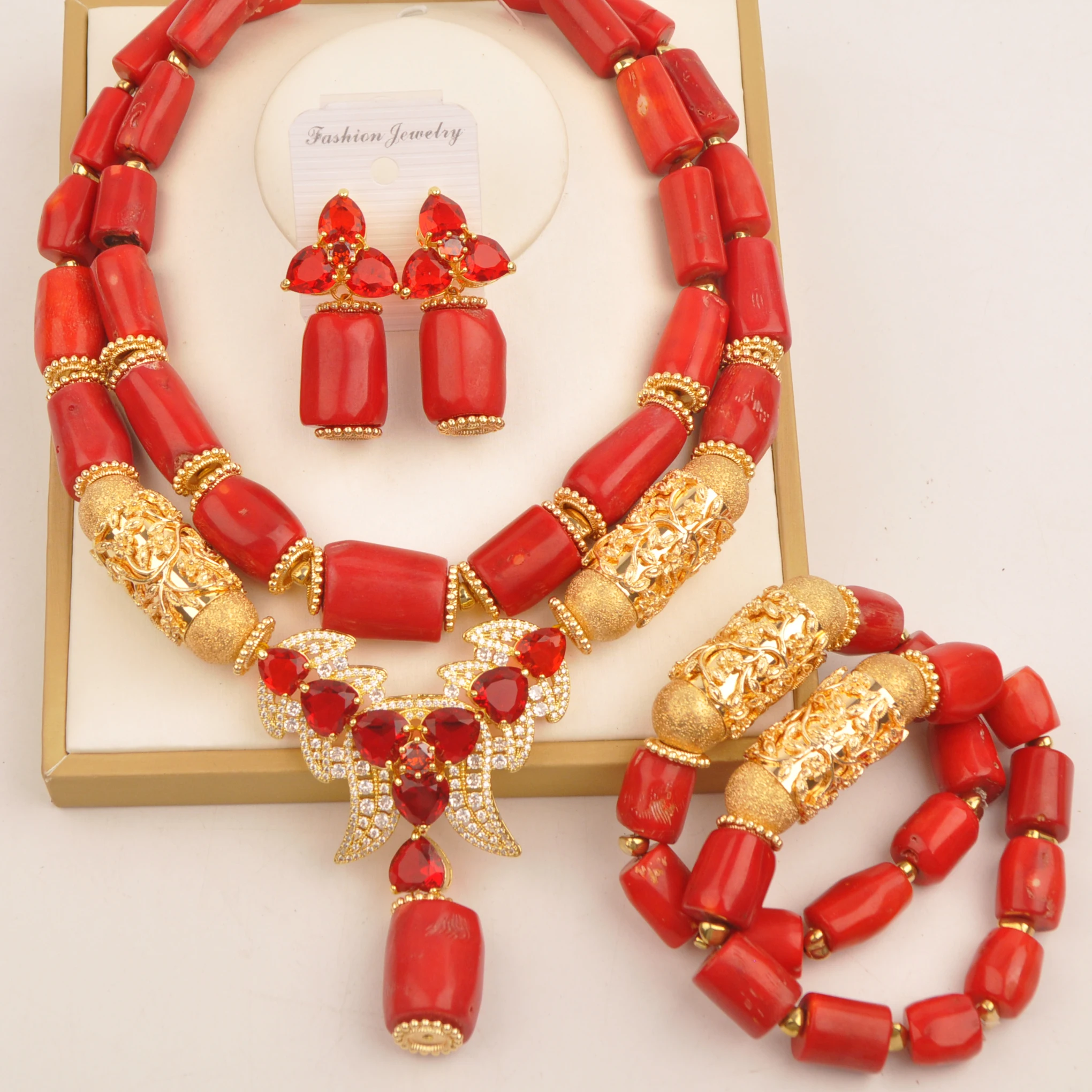 Natural coral wedding necklace Red African fashion jewelry Nigeria collection