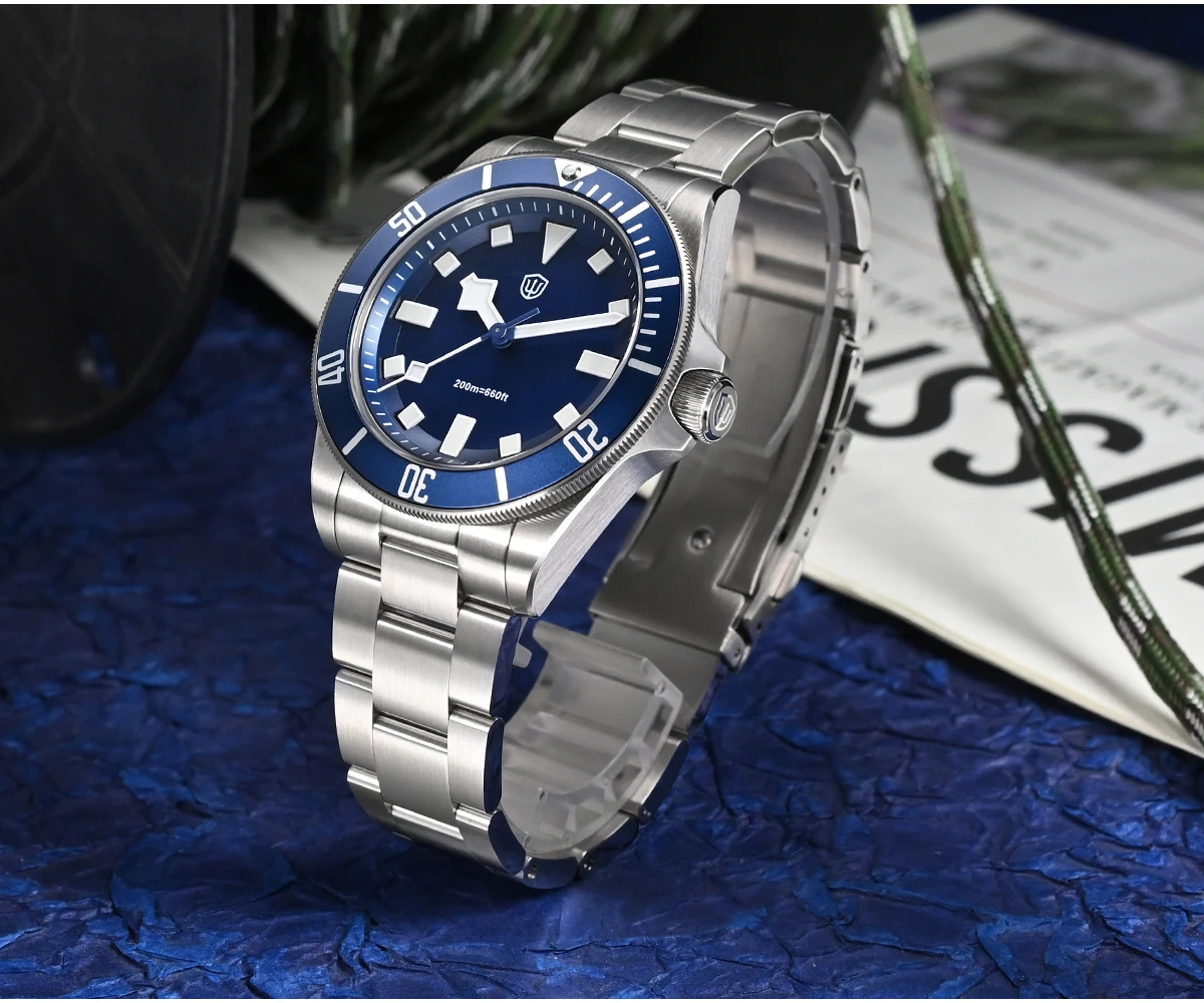 Watchdives wd1969 pro 38mm relógio de quartzo vh31 varredura segundos movimento 20bar à prova dwaterproof água bgw9 azul luminoso relógios vidro safira