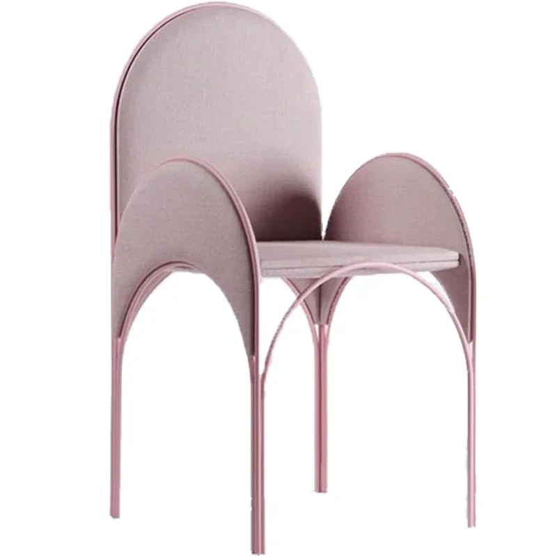 Simple Modern Stainless Steel Model Room Light Luxury Cosmetic Chair Household Make-up Chair Pink Fabric Single