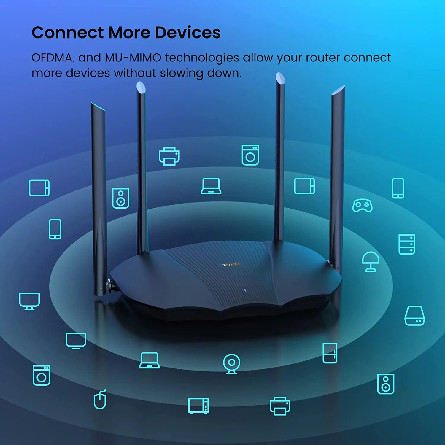 Tenda-Roteador Gigabit WiFi 6, High Gain Mesh, Rede Repetidora, 3000Mbps, 2.4 GHz, 5GHz, 1.6GHz, Núcleo IPV6, Mimo Plus, OFDMA, Versão Global