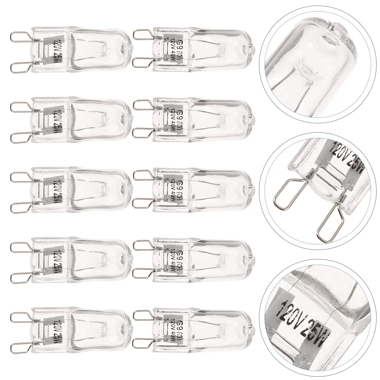 10pcs G9 Halogen Oven Bulbs 25W/40W 3000K Heat-Resistant Clear Glass Appliance Light, 98 CRI