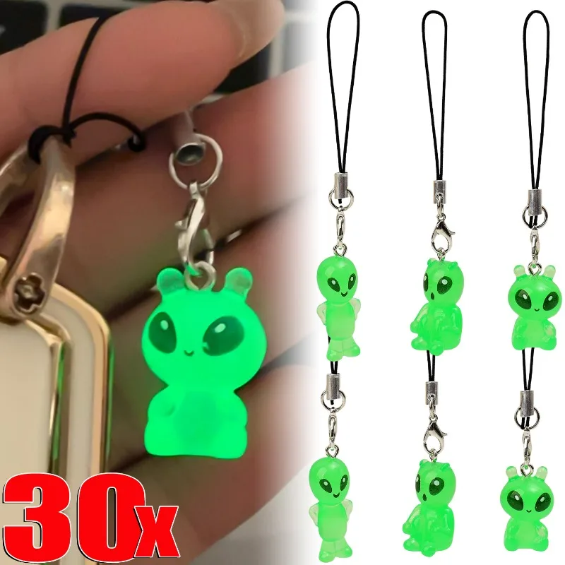 1/30pcs Glow in The Dark Alien Keyrings 3D Luminous Resin Keychains for Phone Chain Pendants for Women Kids Funny Jewelry Gifts