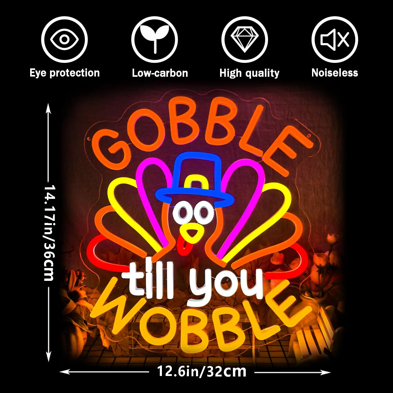 تركيا Gobble حتى أنت تمايل LED النيون تسجيل لديكور الحائط عكس الضوء الشكر ضوء ديكور المنزل الخريف الاطفال هدية عيد #6