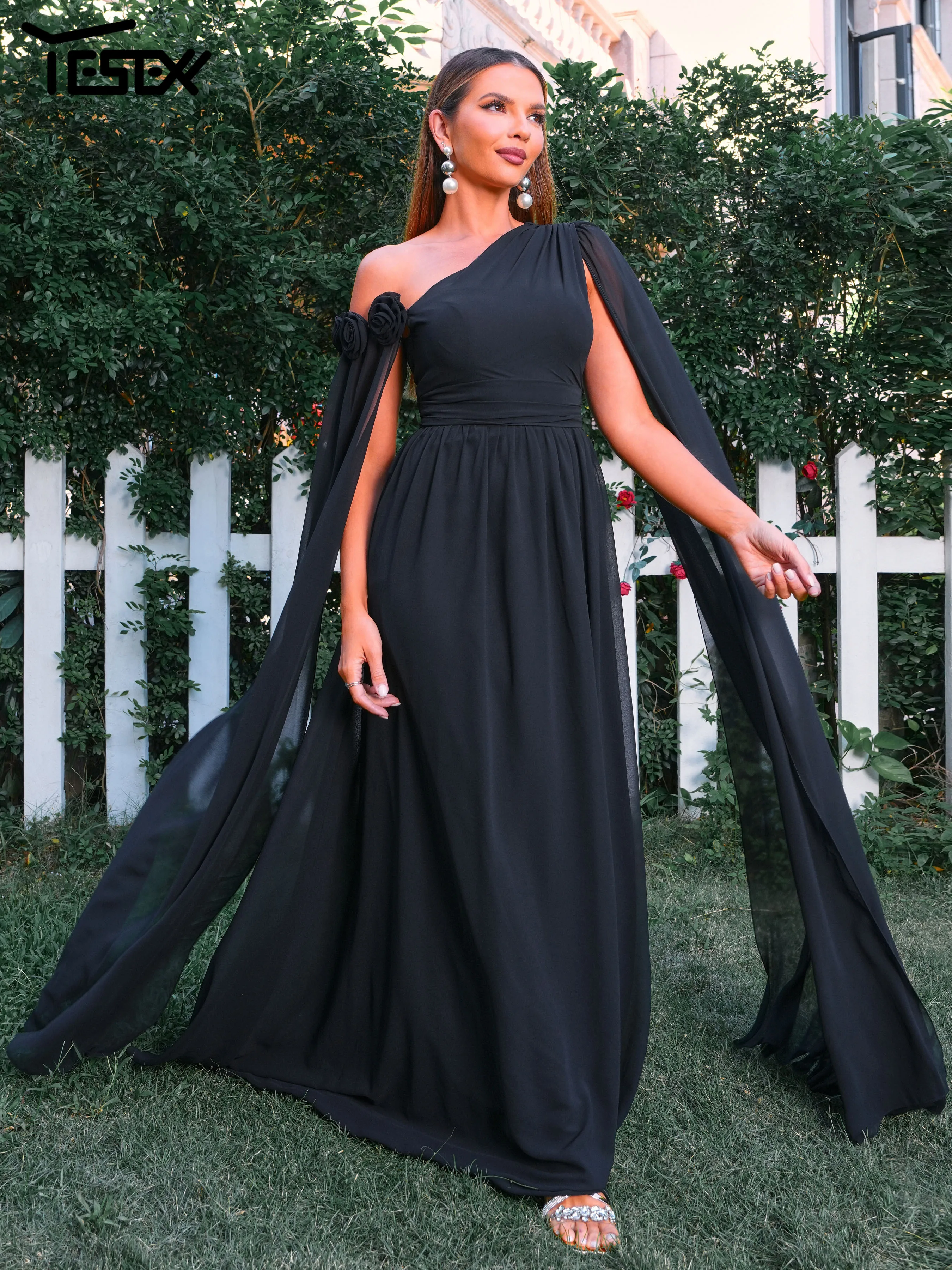 

Yesexy 2024 New Black Asymmetric A Line Evening Extended Flowing Sleeves Birthday Party Formal Occasion Dresses