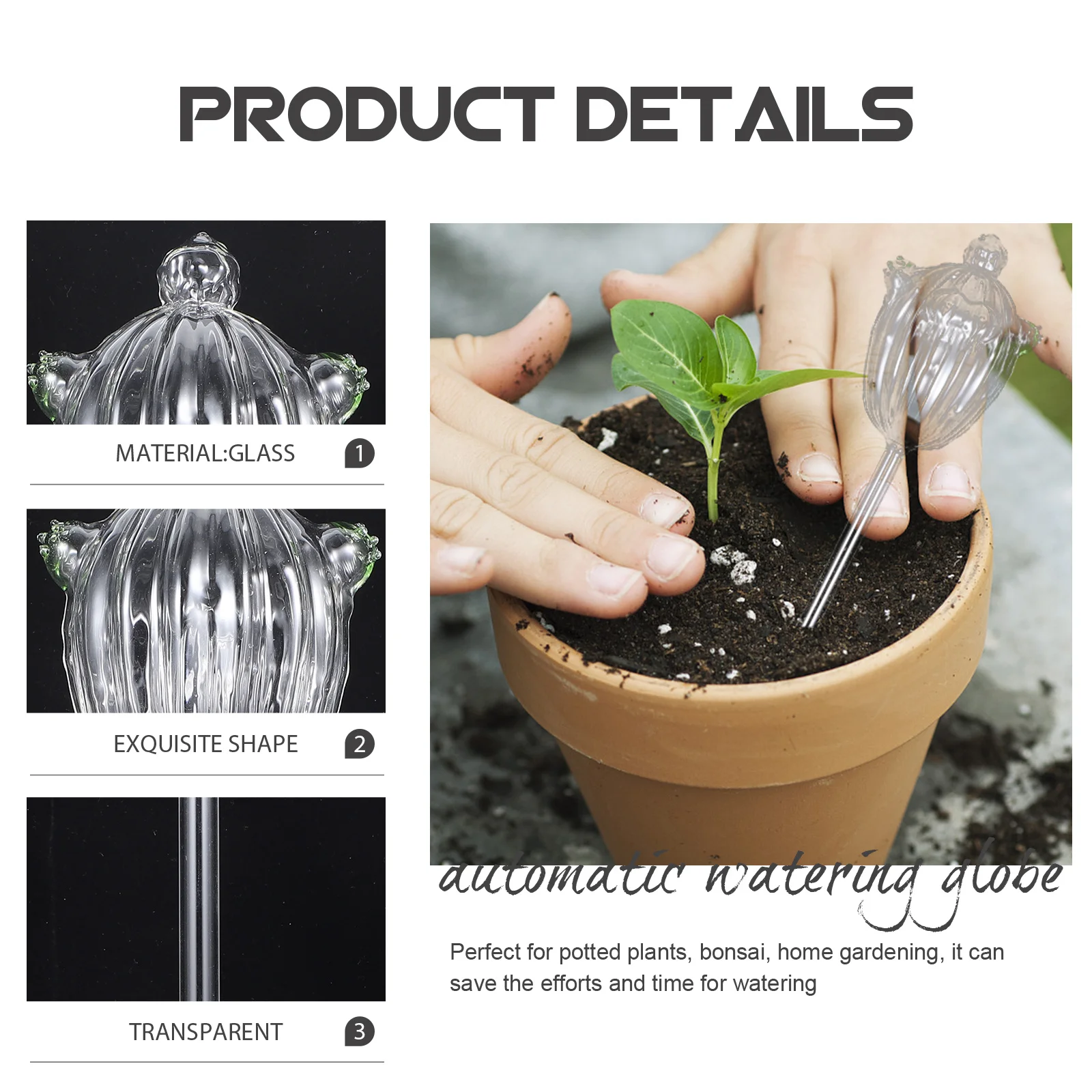 

2Pcs Watering Globe Clear Glass Plant Waterer Automatic Self Watering Bulbs for Bonsai Cactus Flower Indoor Potted Plants