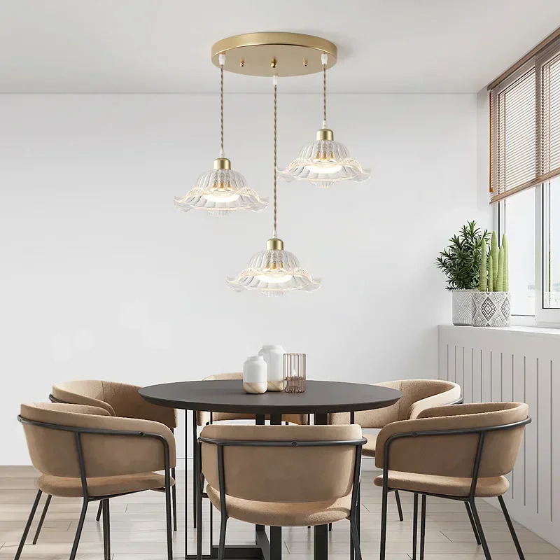 Suspension Light Amber Glass Chandelier E27 Restaurant Stripe Pendant Light For Dining Room Kitchen Cafe Bedside Hanging Lamp