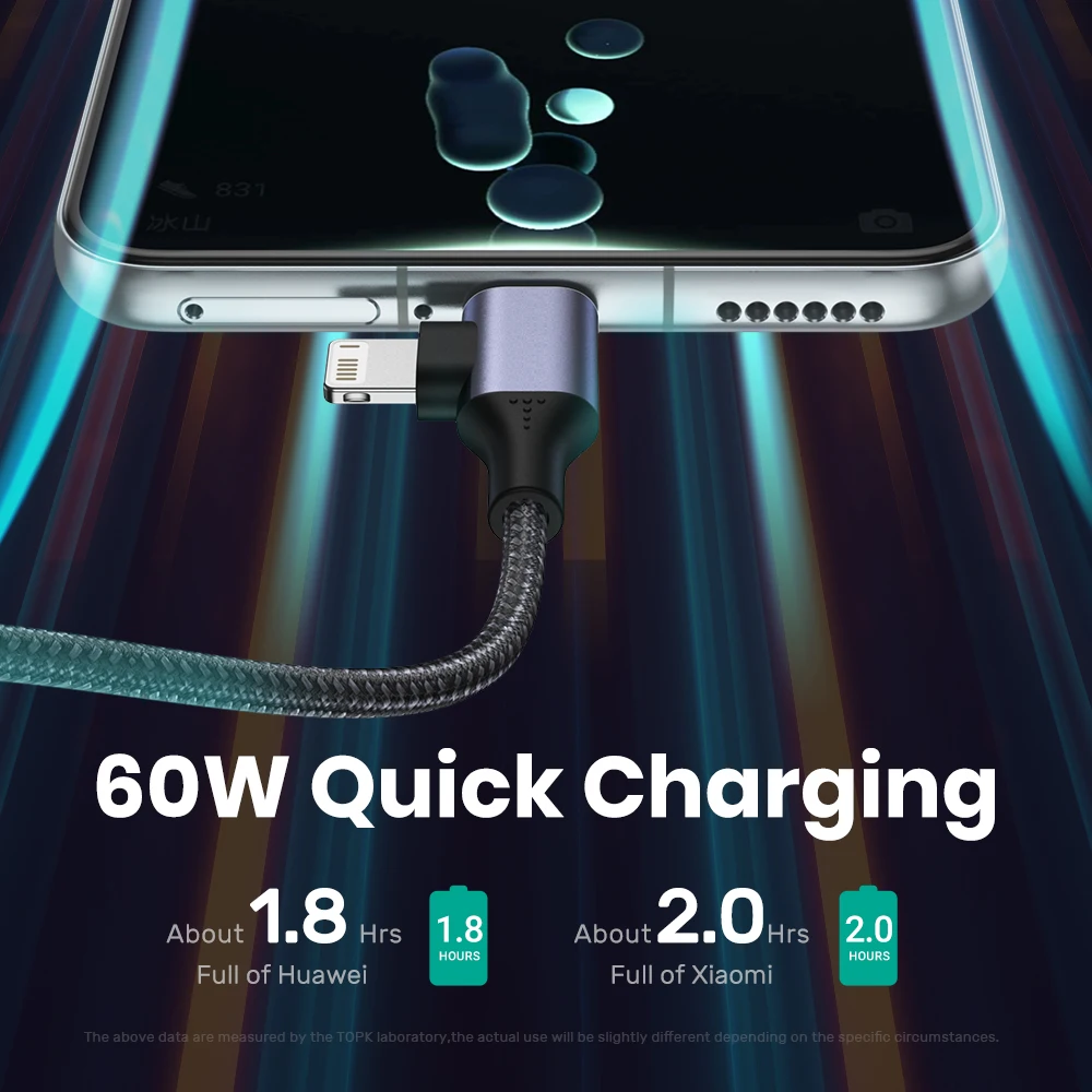 TOPK 2 في 1 USB نوع C إلى USB C كابل آيفون 15 60 واط/3A PD شحن سريع شاحن الحبل لماك بوك Xiaomi سامسونج نوع-C كابل