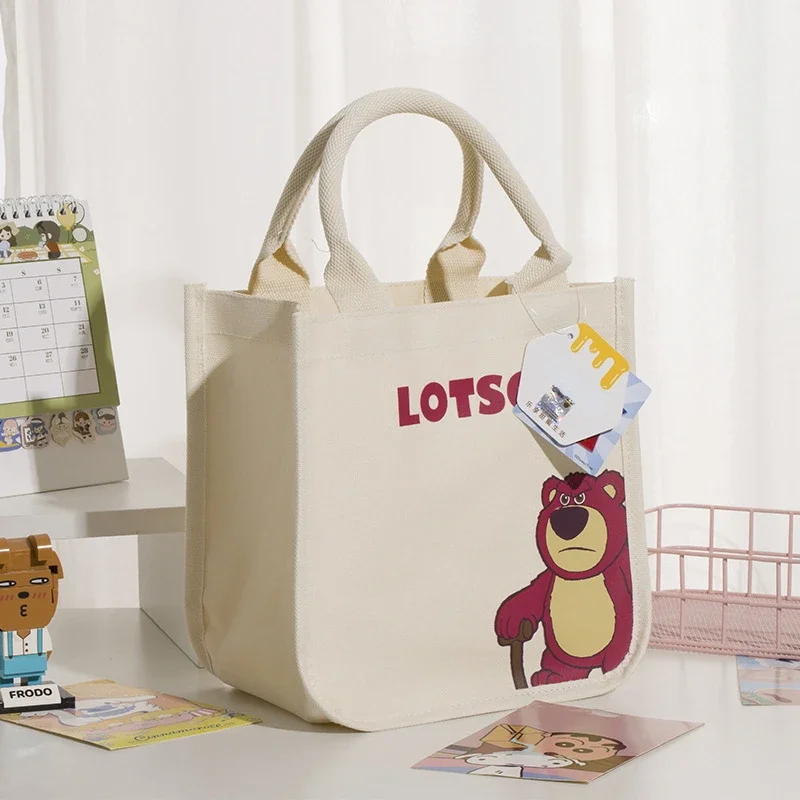 MINISO Disney Lotso Stitch bolso de mano de lona multiusos bolso de mano cuadrado de gran capacidad oso Alien Pooh lindo lavable al aire libre