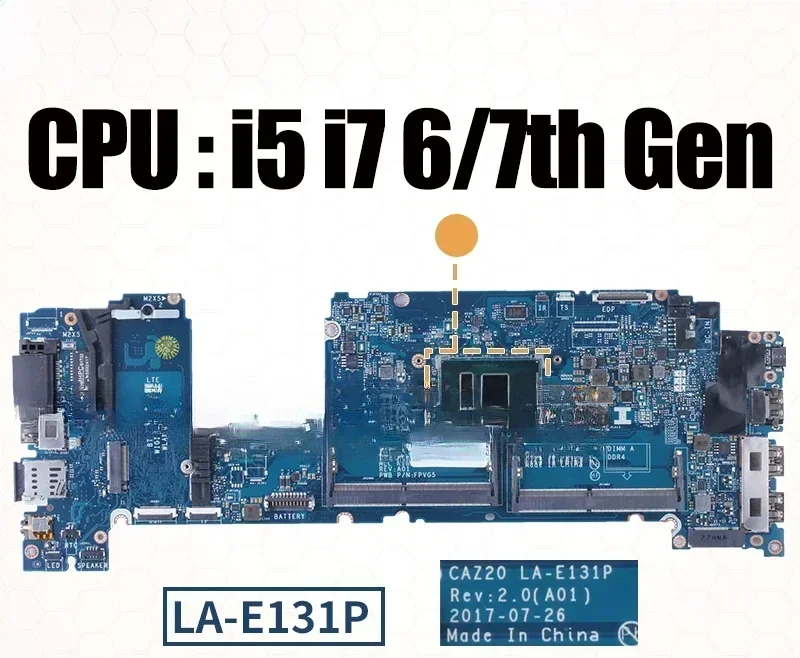 For Latitude 7480 E7480 Notebook Mainboard LA-E131P 04GTKN 0N480V 0CXW 08FCRX i5 i7 6/7th Laptop Motherboard Full Tested