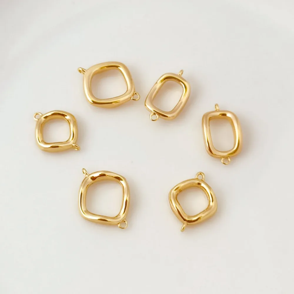 14K Gold-plated Rectangular Circle Double Pendant Bracelet Necklace Earrings Connecting Accessories DIY Handmade Jewelry
