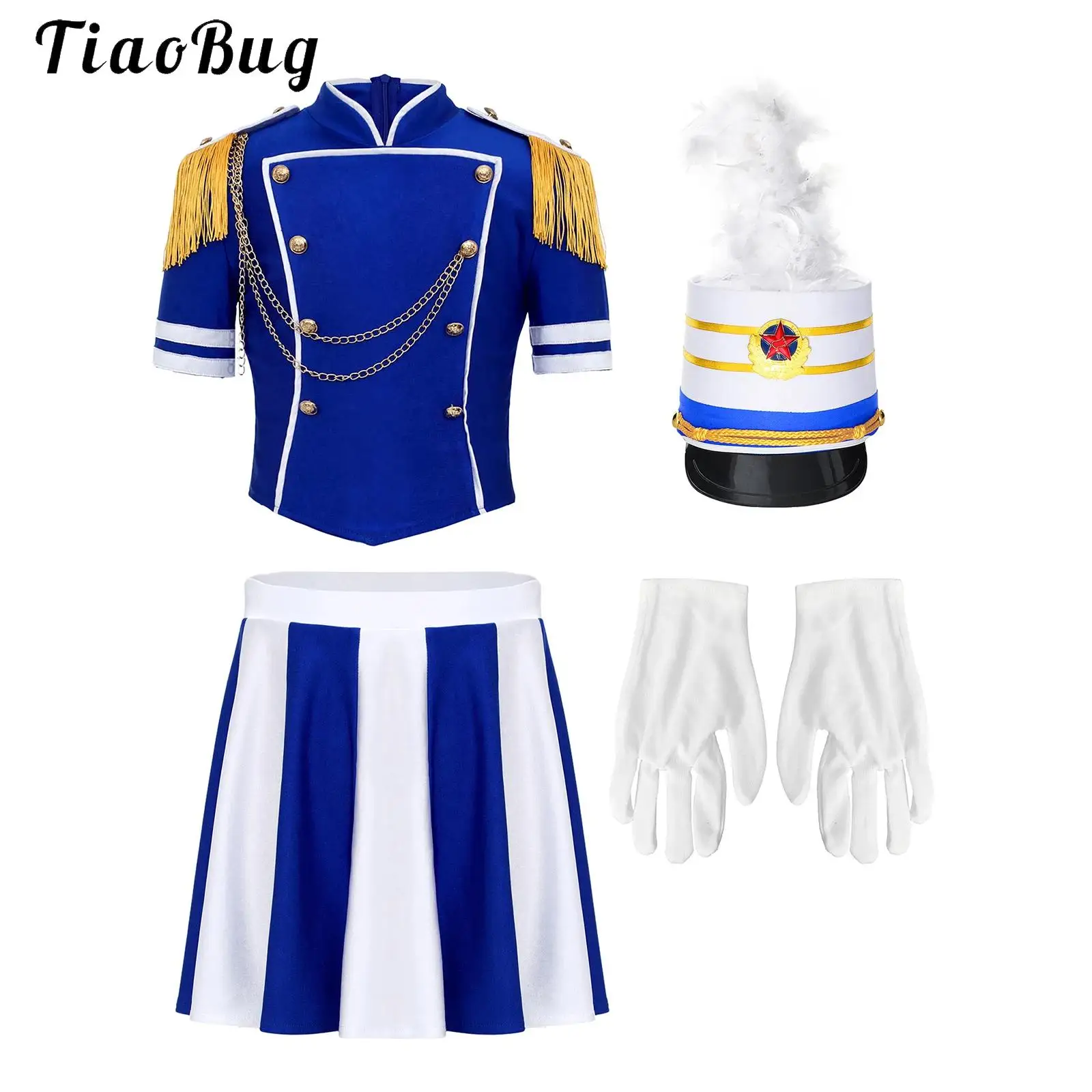 costume-de-majorette-pour-filles-chemise-a-manches-courtes-avec-franges-uniforme-d'equipe-de-fanfare-avec-jupe-a-volants-ensemble-chapeau-et-gants