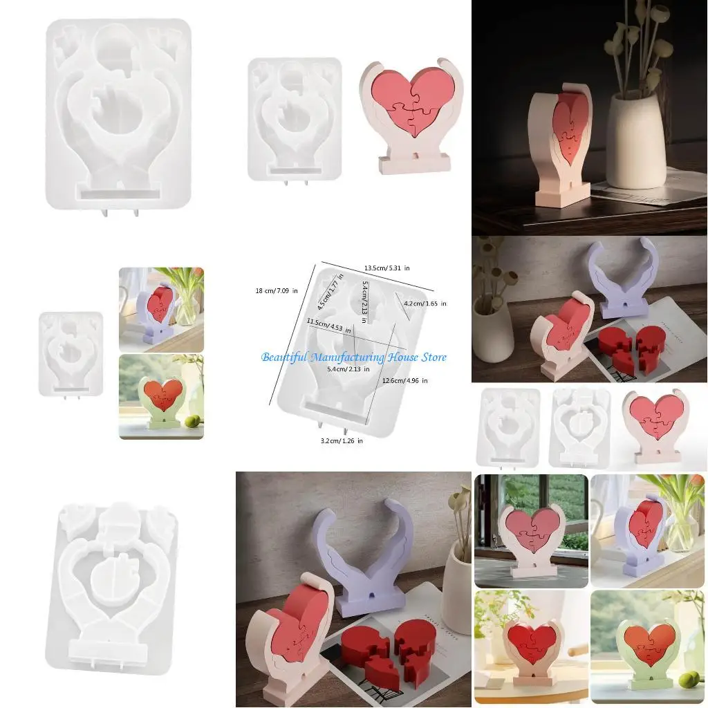 E56A Hands Holding Heart Decoration Mold DIY Plasters Silicone Mold Valentines Day Ornament Mould Jewelry Making Tool