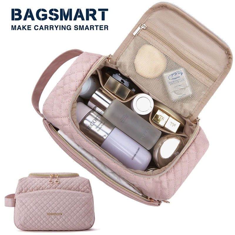 BAGSMART Waterproof Cosmetic Bag for Women Travel Organizer Female Necessaries Make Up Case Wet and Dry Wash Toiletry Bag