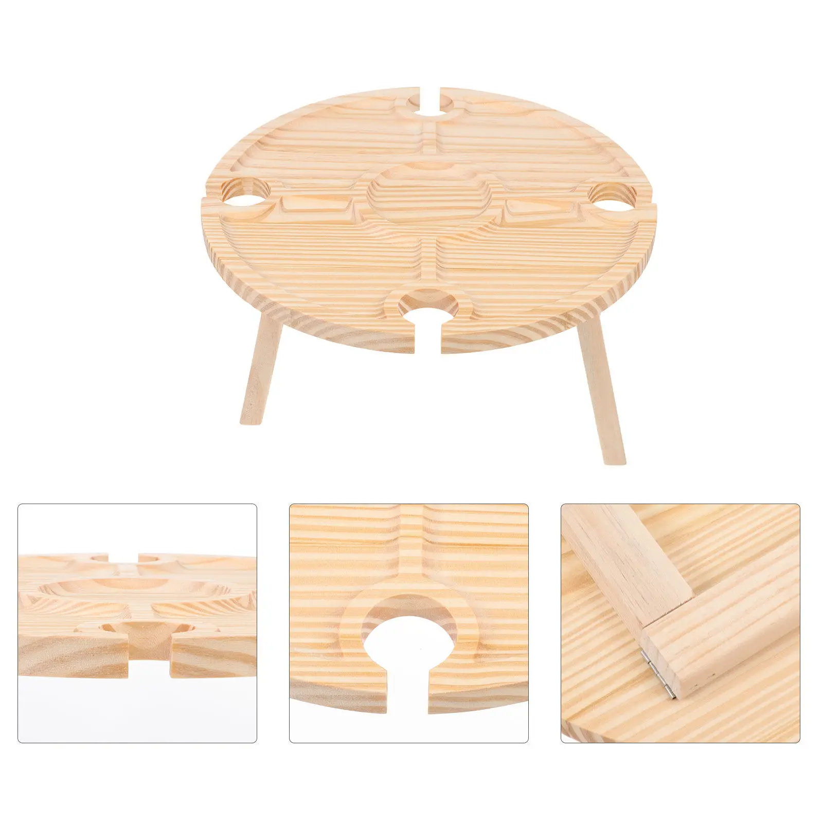 

1Pcs Portable Wood Round Table Outdoor Snack Storage Food Serving Desk Wine Holder Snacks Table Round Serving Desk