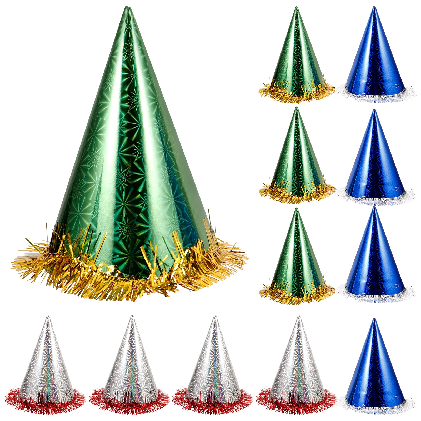 

12pcs Triangle Party Hats Glitter Tassel Edge Hard Paper Film Coating Elastic Band For Adults Birthday Festival Graduation