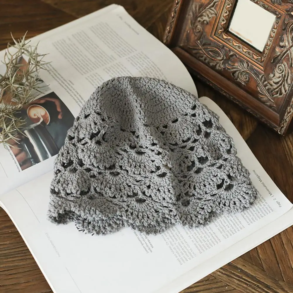 Ladies Elastic Hat Elegant Lace Crochet Women\'s Beanie Hat Soft Knitted Breathable Cap with Anti-slip Design Stylish Hollow Out