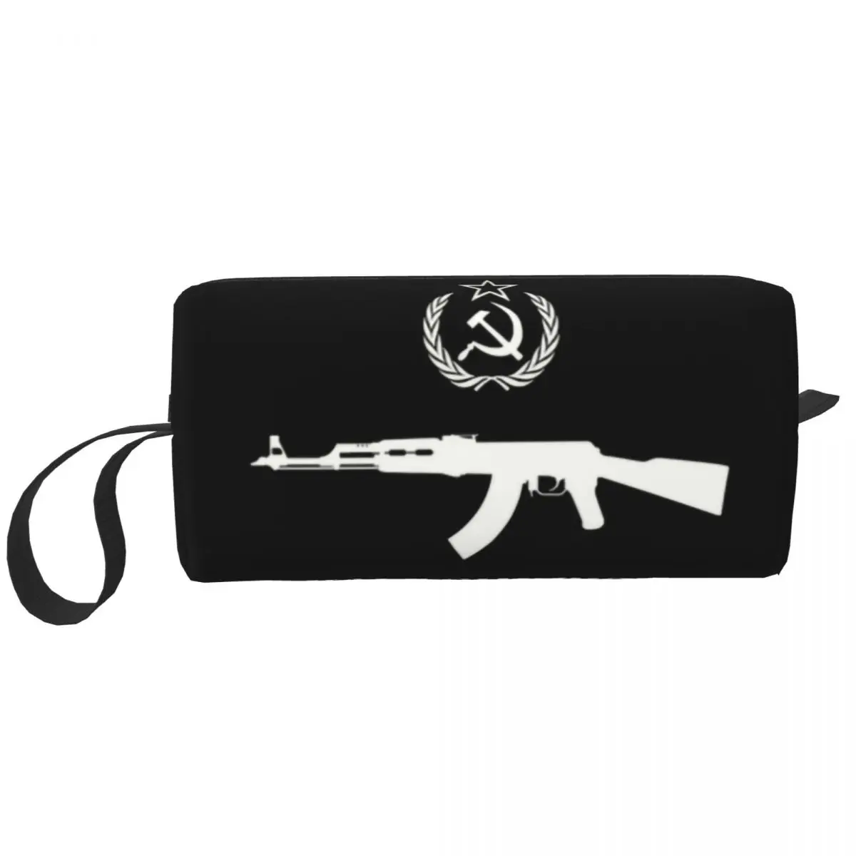 Soviet Kalashnikov AK-47 Travel Cosmetic Bag Hammer Sickle USSR Communism Retro CCCP Symbol Makeup Toiletry Organizer Dopp Kit