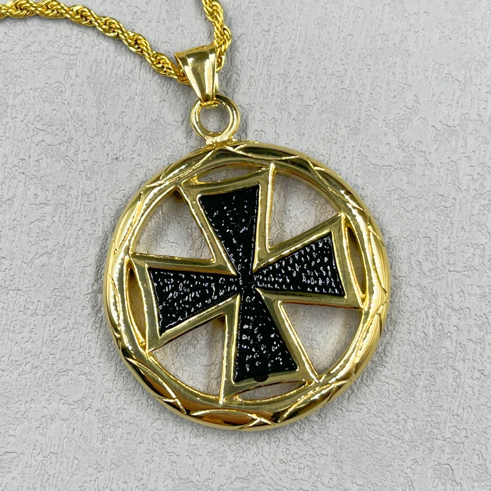 big 316L Stainless Steel gold color with black Newest Cross Knights Templar Classic Pendant for men women jewelry