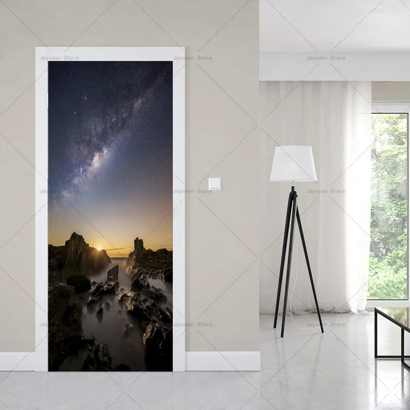 Creativo Aurora Star Door Sticker porta in legno ristrutturazione decorazione Sticker PVC soggiorno camera da letto carta da parati da parete