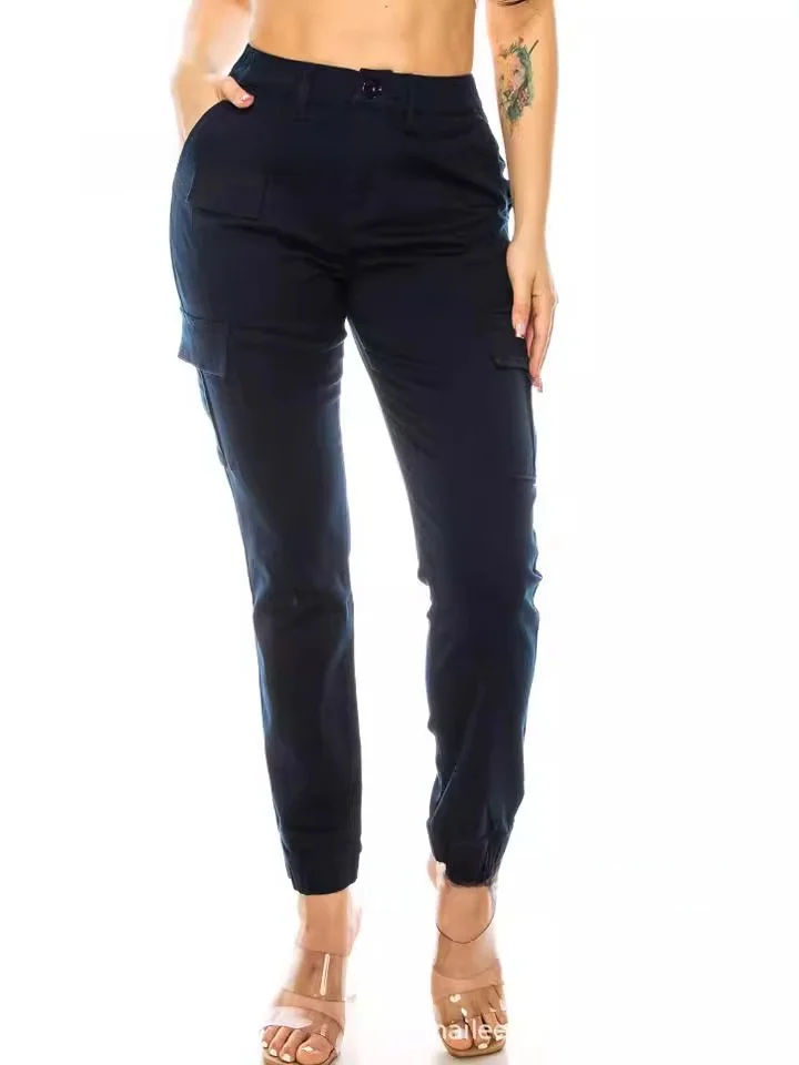 Długie spodnie damskie z wysokim stanem, dzianinowe, luźne, letnie, modne spodnie codzienne.