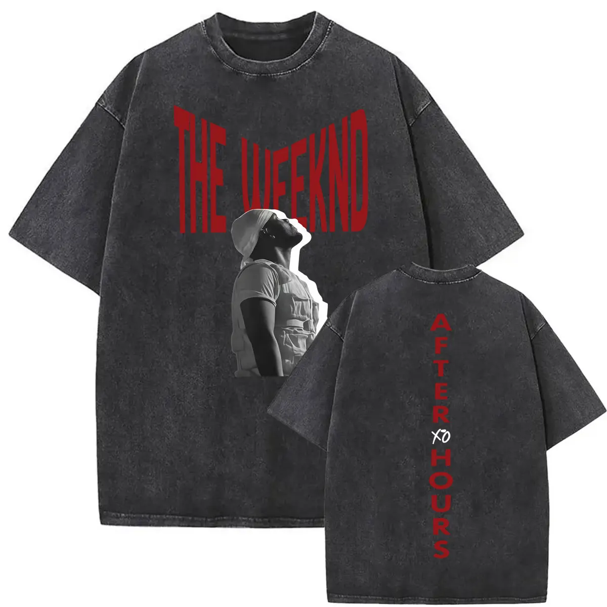The Weeknd After Hours XO Vintage Washed T-shirts Men Women Harajuku Hip Hop Pop Music T Shirt Casual Loose Short Sleeve T-shirt