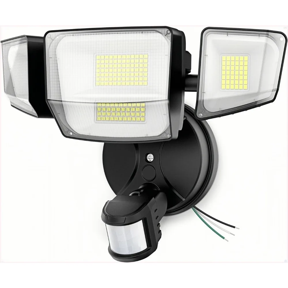 

Уличные светильники с датчиком движения, 4-головочный прожектор для наружного освещения с автоматическим включением при закате и выключении при рассвете, водонепроницаемый IP66, 6500K, для наружного освещения (черный)