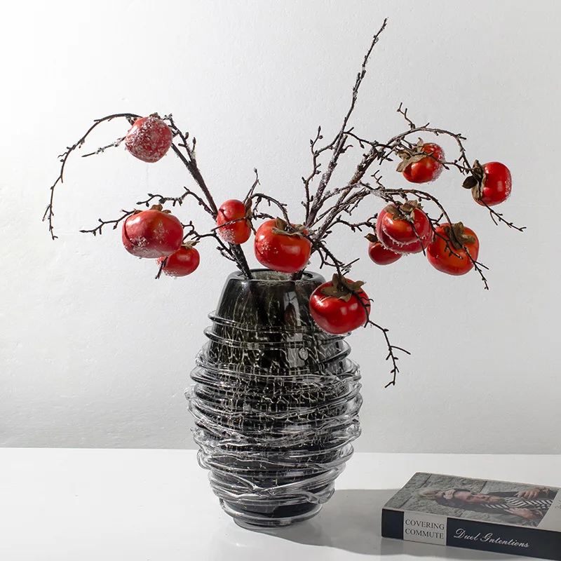 Minimalist glazed art light luxury vase ornament, high-end modern living room, dining table soft decoration large flower ware