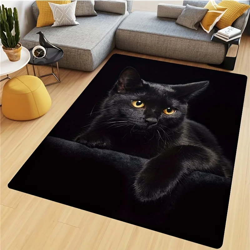 

Black Cat Non-Slip Rug - Machine Washable Polyester Mat for Halloween/Christmas Decor, Cozy Home Gift