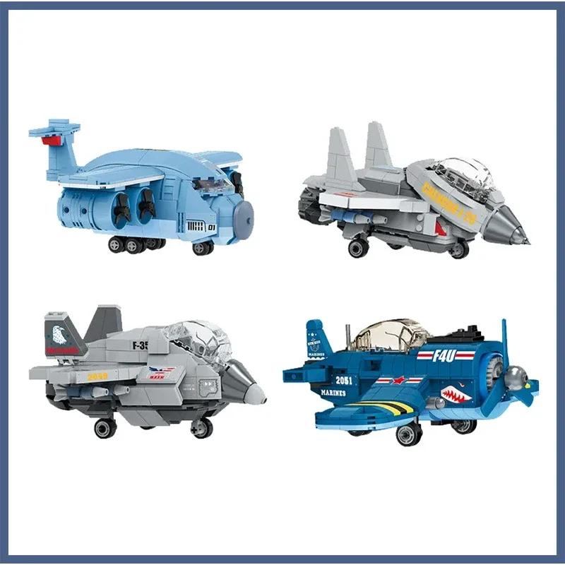 Set di blocchi da combattimento a quattro assi dell'esercito, eleganti giocattoli per aerei adatti per ragazzi e adulti, regali di Natale e compleanno