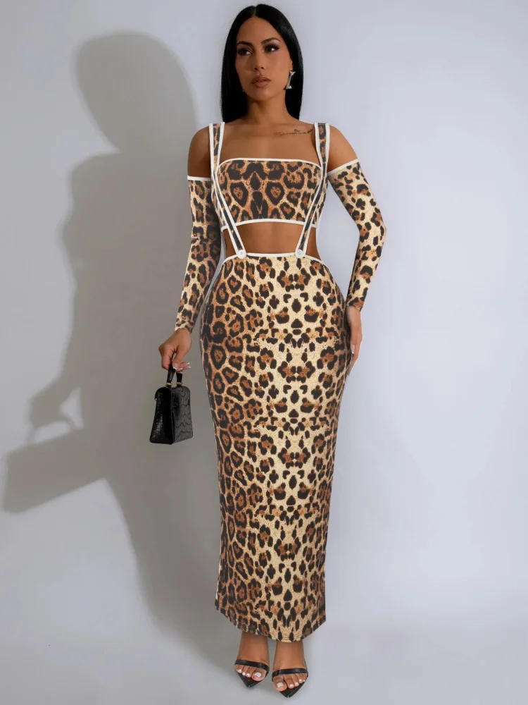 

Три сестры 2025, новое модное женское платье с принтом, удобное сексуальное леопардовое длинное платье из двух предметов с длинными рукавами, вечеринка в ночном клубе