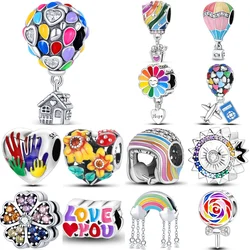 925 Sterling Silver Hot Air Balloon Sunflower Color Series Charms Beads Fit Original Wear Bracelets S925 DIY Jewelry Gifts