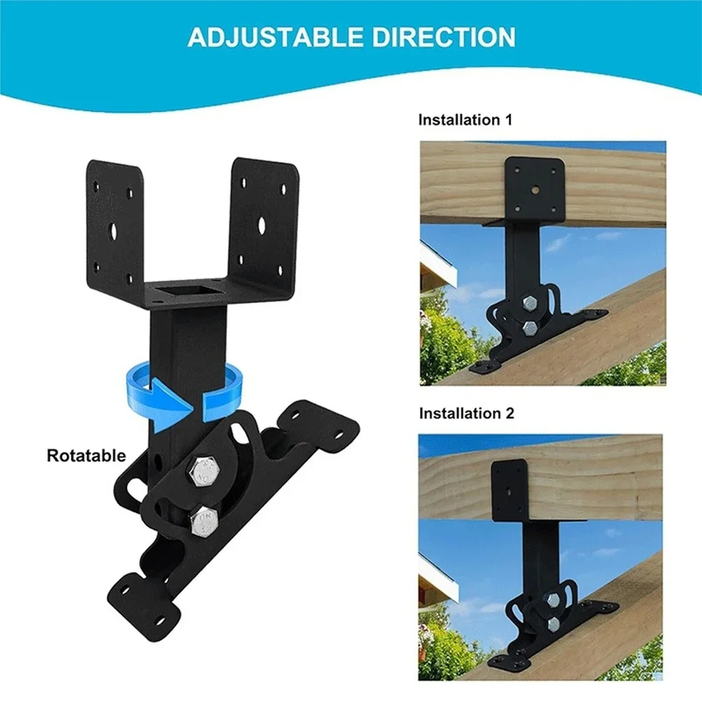 1Set Heavy Duty Roof Brackets Saddle 180° Adjustable Saddle Base And Rotatable Support Rod For Pergolas And Roofs Hardware Tool