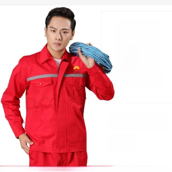 Anti-Static Workwear Set Red Long Sleeve for Gas Station And Oil Chemical Industry Youth Cotton Blend Fabric Work Uniform view 4