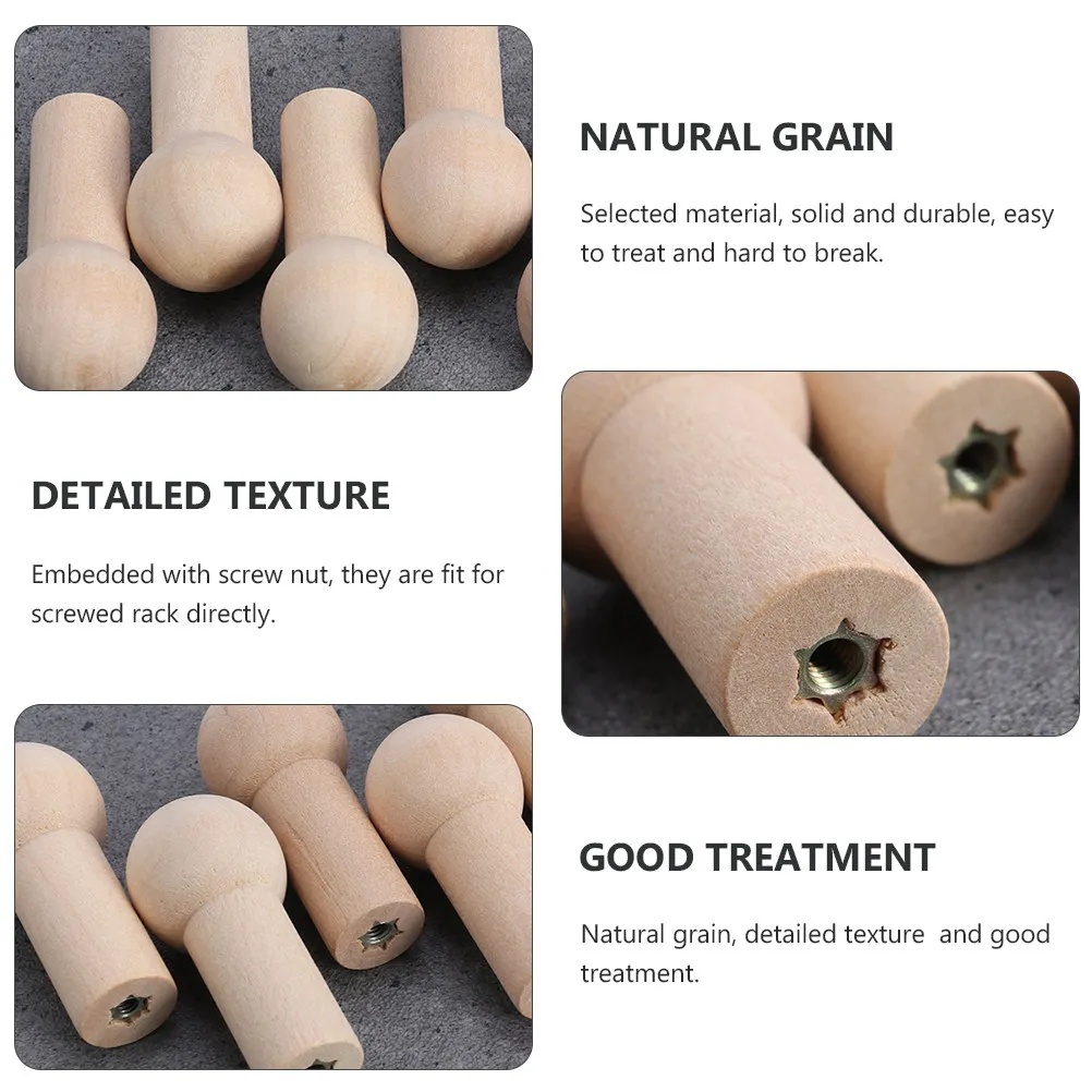 10Pcs Wooden Pegs Natural Texture Strong Clothes Hanging Built-in Screw Nut Hook Accessories Wooden Pegs Hanger Peg