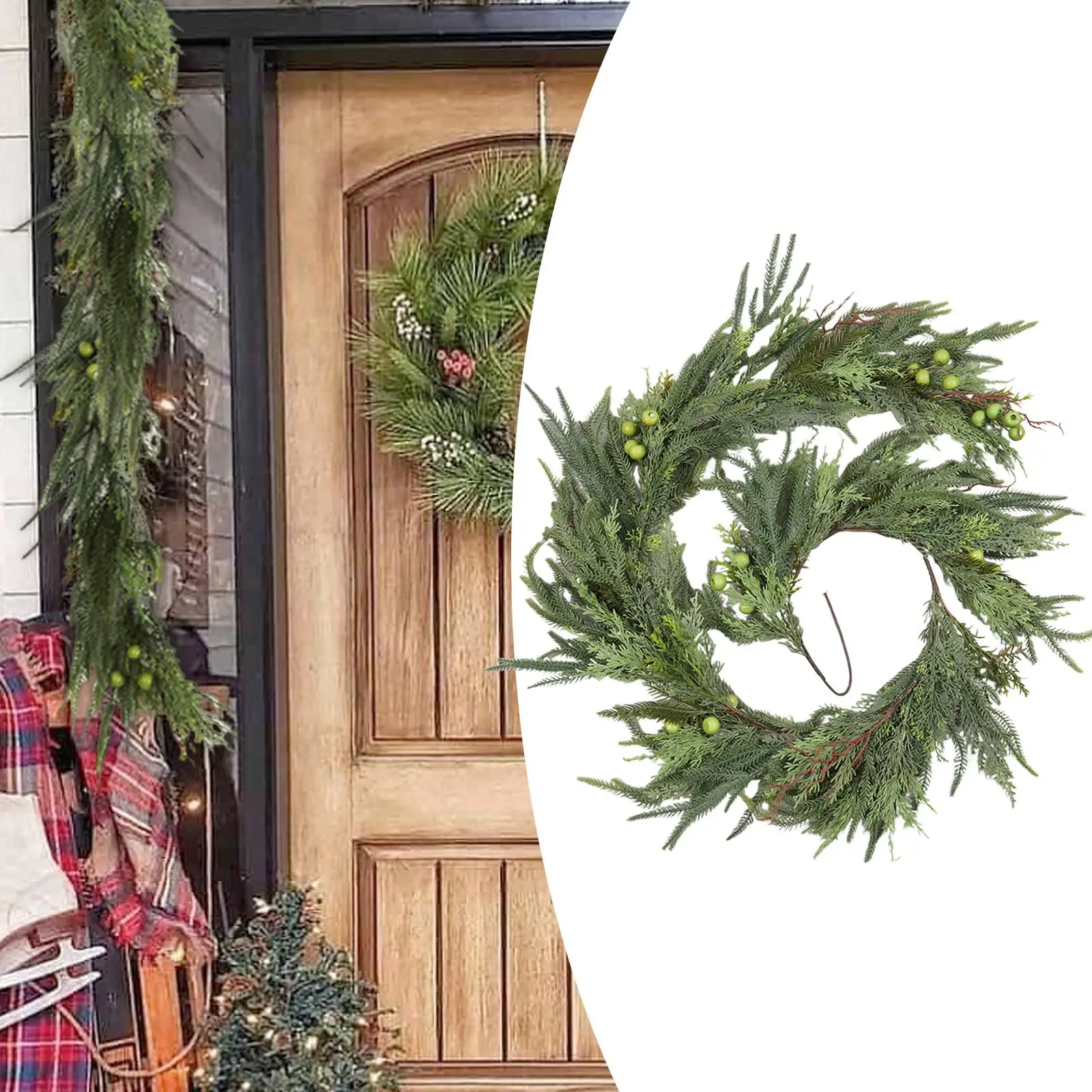

Christmas Garland 6ft Gift Decoration Green Rattan Wall Hanging Ornament Garland for Front Door Bedrooms Porches Outdoor Window