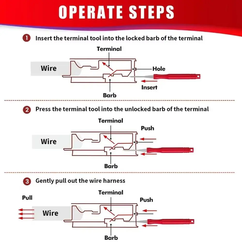 

21 шт./компл., инструмент для снятия электрических разъемов, красный инструмент для удаления обжима проводов из нержавеющей стали