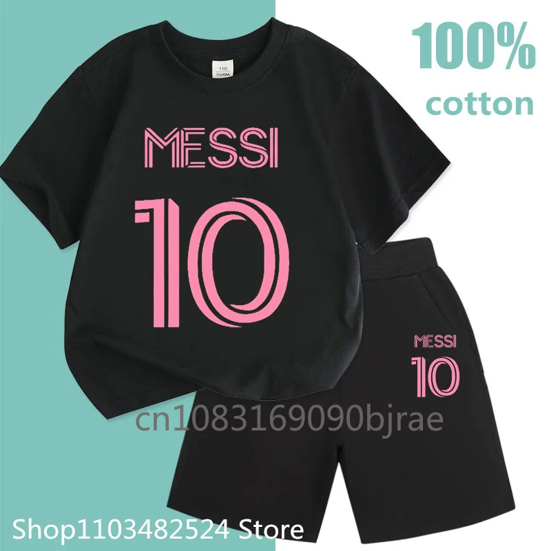 Summer Kids Messi 10 Letter Pattern Print T-shirt Sets 100% Cotton Fashion Boys Short Sleeve Round Neck Trend Girls Sets Clothes