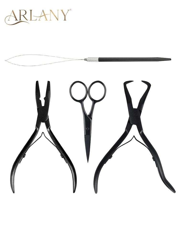 Hair Extension Plier Kits Black Color Pliers for Micro Ring Opener Hair Pulling Loop Tool Mini Scissor Sewing Weft Extensions